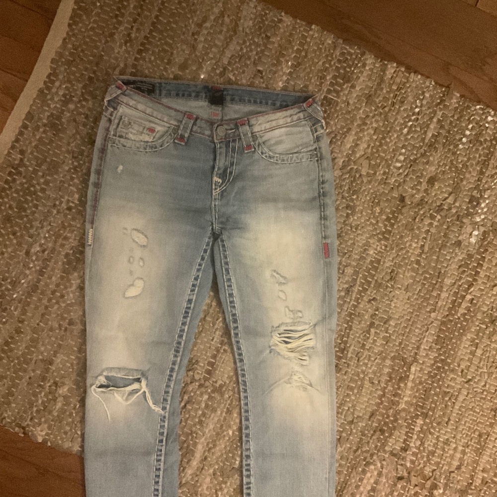 Vintage red and pink stitch True religion distressed boyfriend size 26